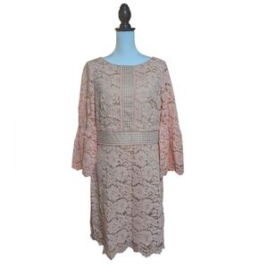 Vince Camuto Floral Lace Dress Long Bell Sleeves Size 14